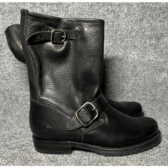 Frye Women's Veronica Short Leather Boots Black Slouch Buckle Size